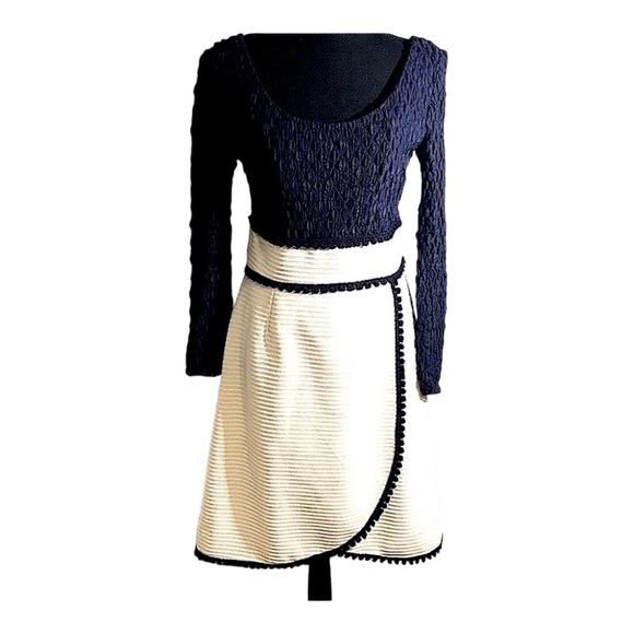 VINTAGE 70s Ivory Navy pucker top Dress PARADE OF NEW YORK label SZ 10 - Picture 10 of 12